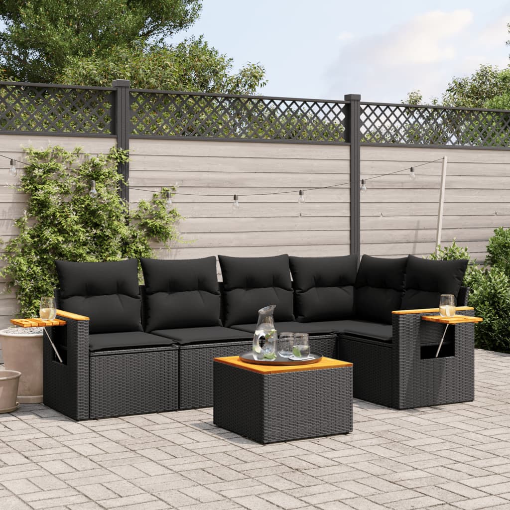 6-delige Loungeset met kussens poly rattan zwart is nu te koop bij PeponiXL, paradijselijk wonen!