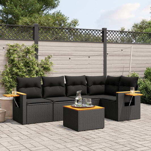 6-delige Loungeset met kussens poly rattan zwart is nu te koop bij PeponiXL, paradijselijk wonen!