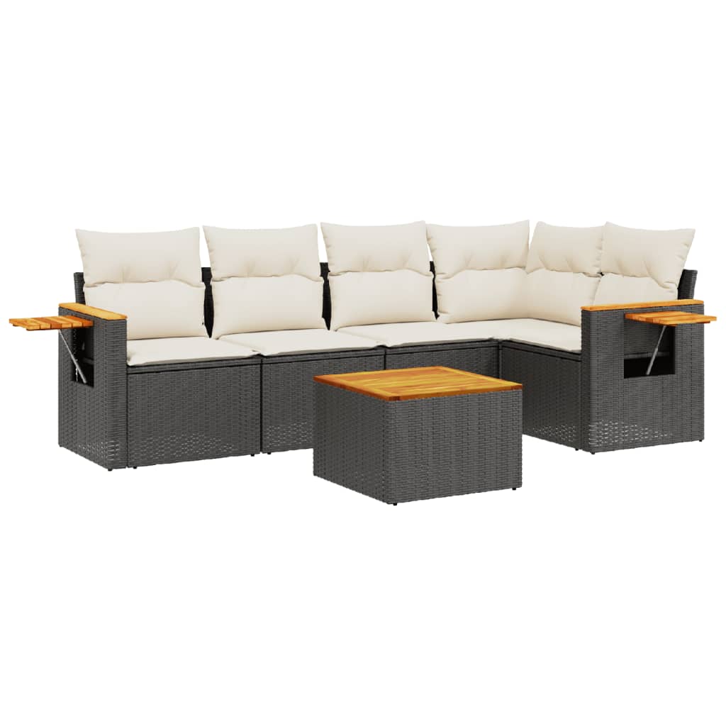 6-delige Loungeset met kussens poly rattan zwart is nu te koop bij PeponiXL, paradijselijk wonen!