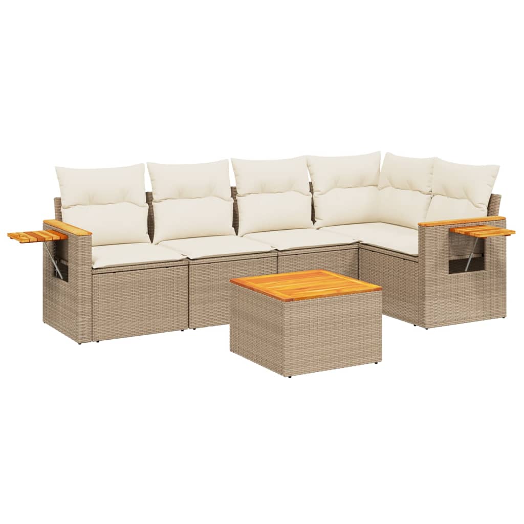 6-delige Loungeset met kussens poly rattan beige is nu te koop bij PeponiXL, paradijselijk wonen!