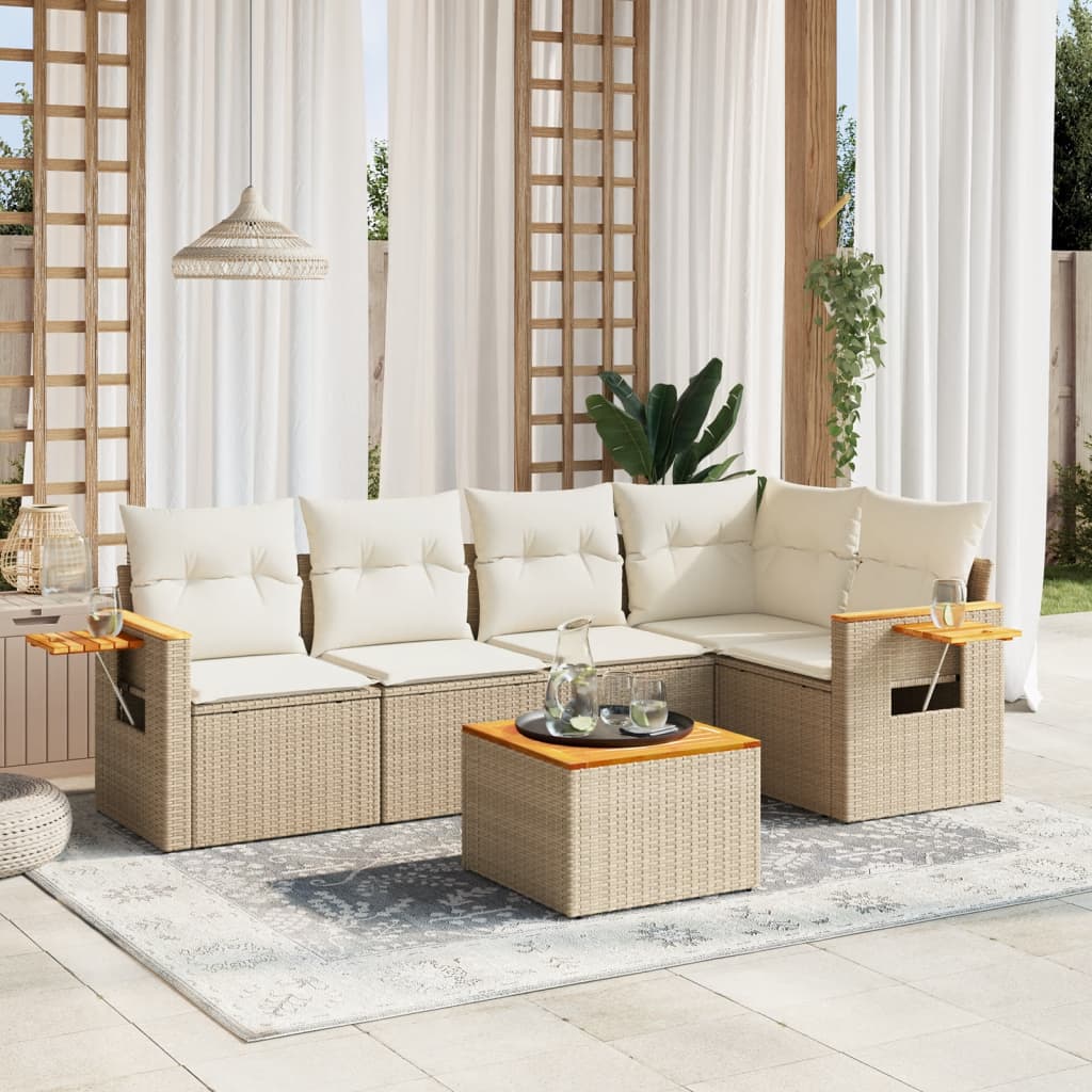 6-delige Loungeset met kussens poly rattan beige is nu te koop bij PeponiXL, paradijselijk wonen!