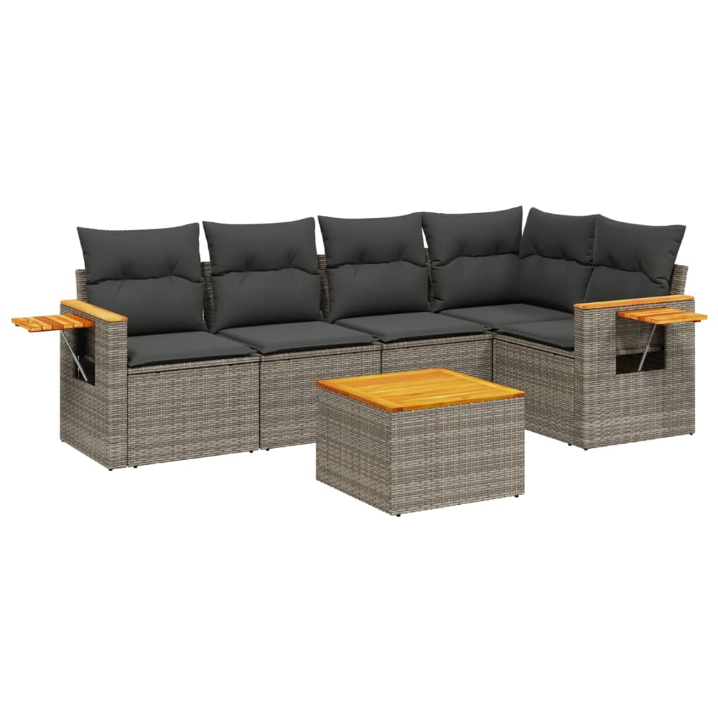 6-delige Loungeset met kussens poly rattan grijs is nu te koop bij PeponiXL, paradijselijk wonen!