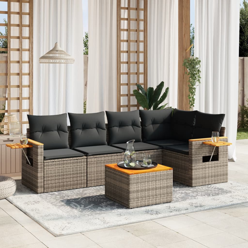 6-delige Loungeset met kussens poly rattan grijs is nu te koop bij PeponiXL, paradijselijk wonen!