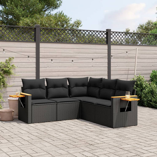 5-delige Loungeset met kussens poly rattan zwart is nu te koop bij PeponiXL, paradijselijk wonen!