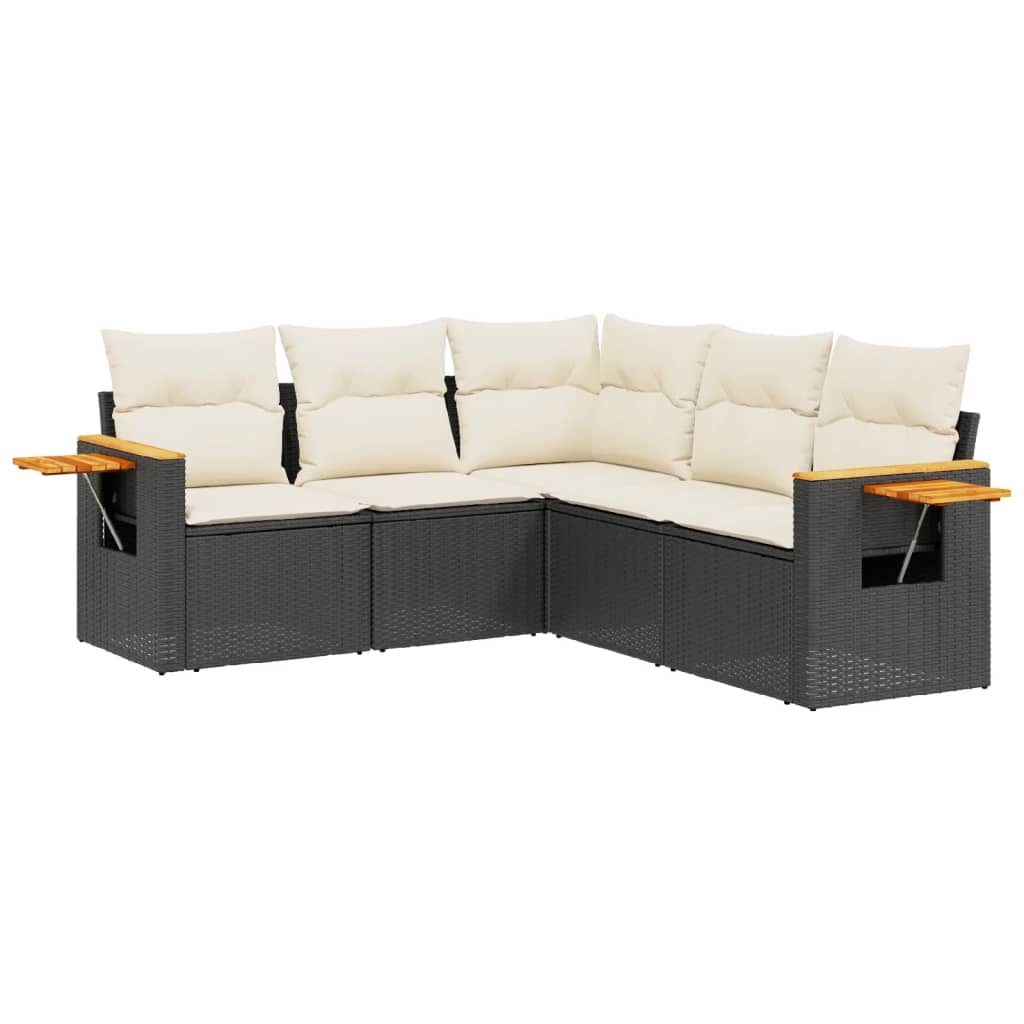 5-delige Loungeset met kussens poly rattan zwart is nu te koop bij PeponiXL, paradijselijk wonen!