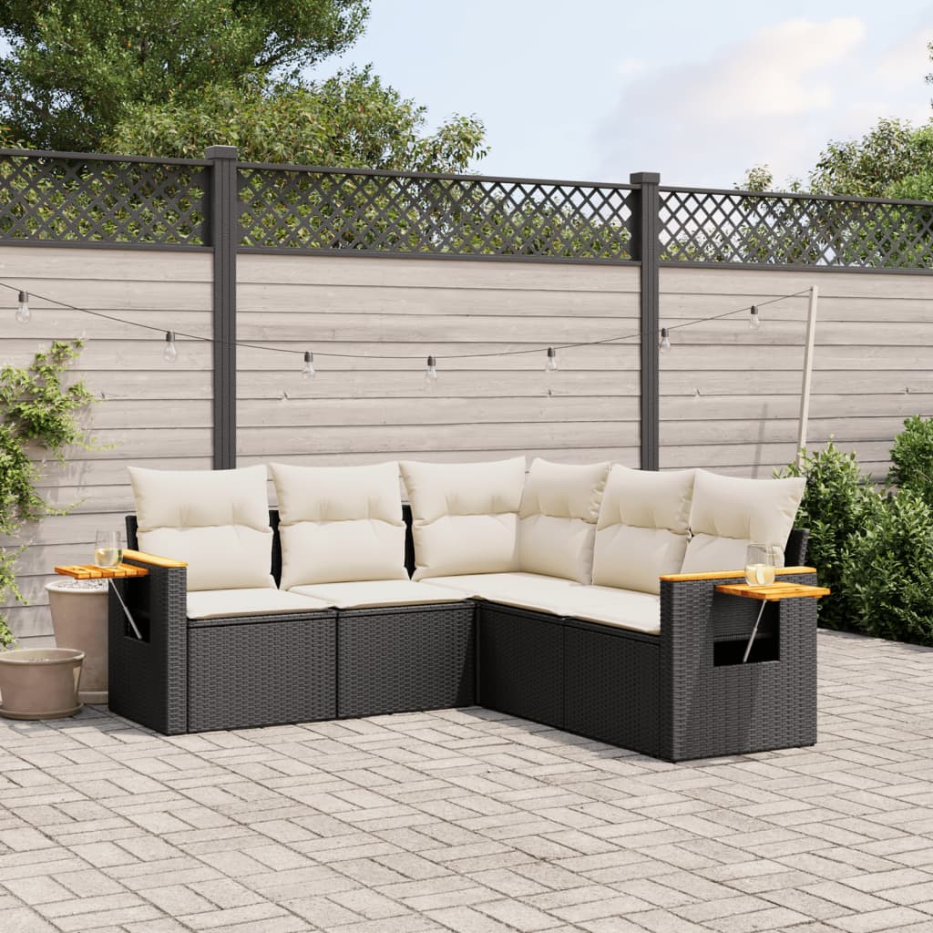 5-delige Loungeset met kussens poly rattan zwart is nu te koop bij PeponiXL, paradijselijk wonen!