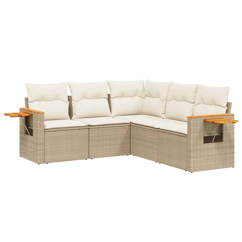 5-delige Loungeset met kussens poly rattan beige is nu te koop bij PeponiXL, paradijselijk wonen!