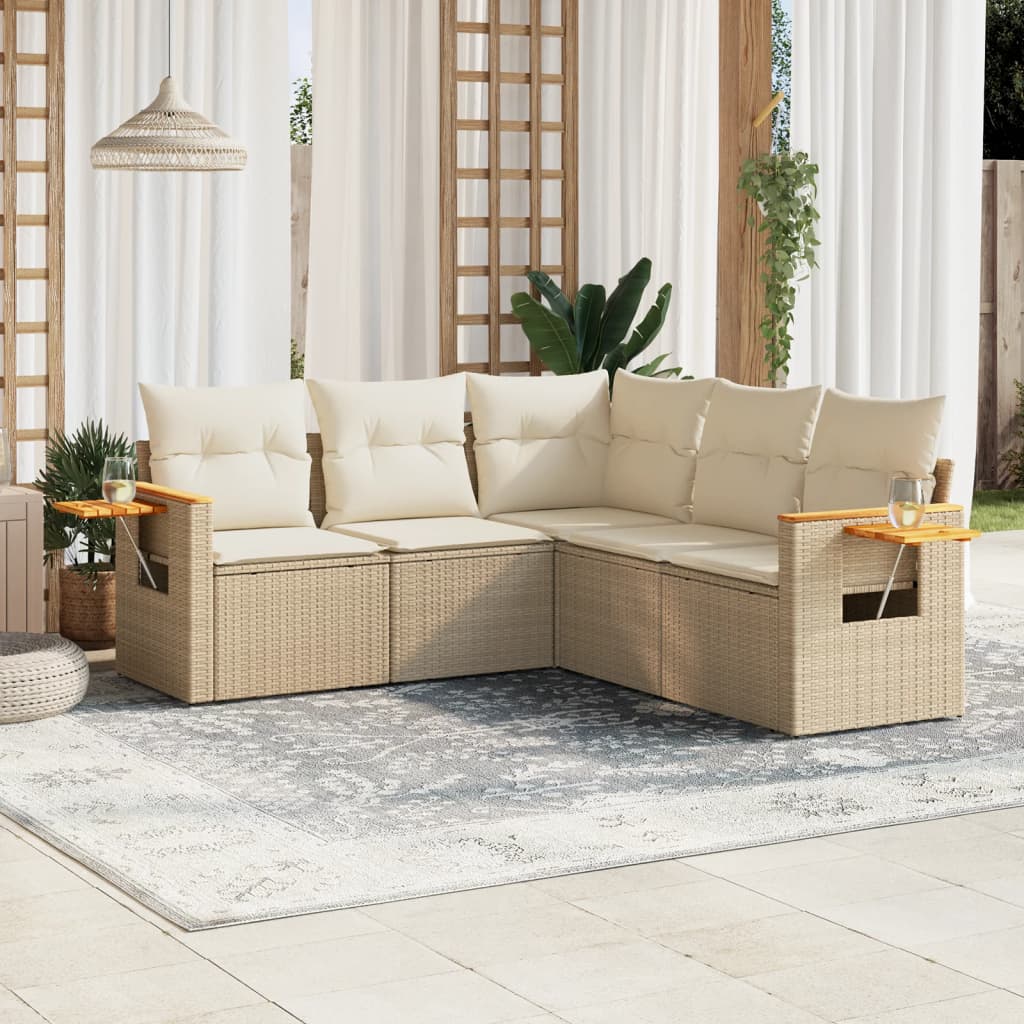 5-delige Loungeset met kussens poly rattan beige is nu te koop bij PeponiXL, paradijselijk wonen!