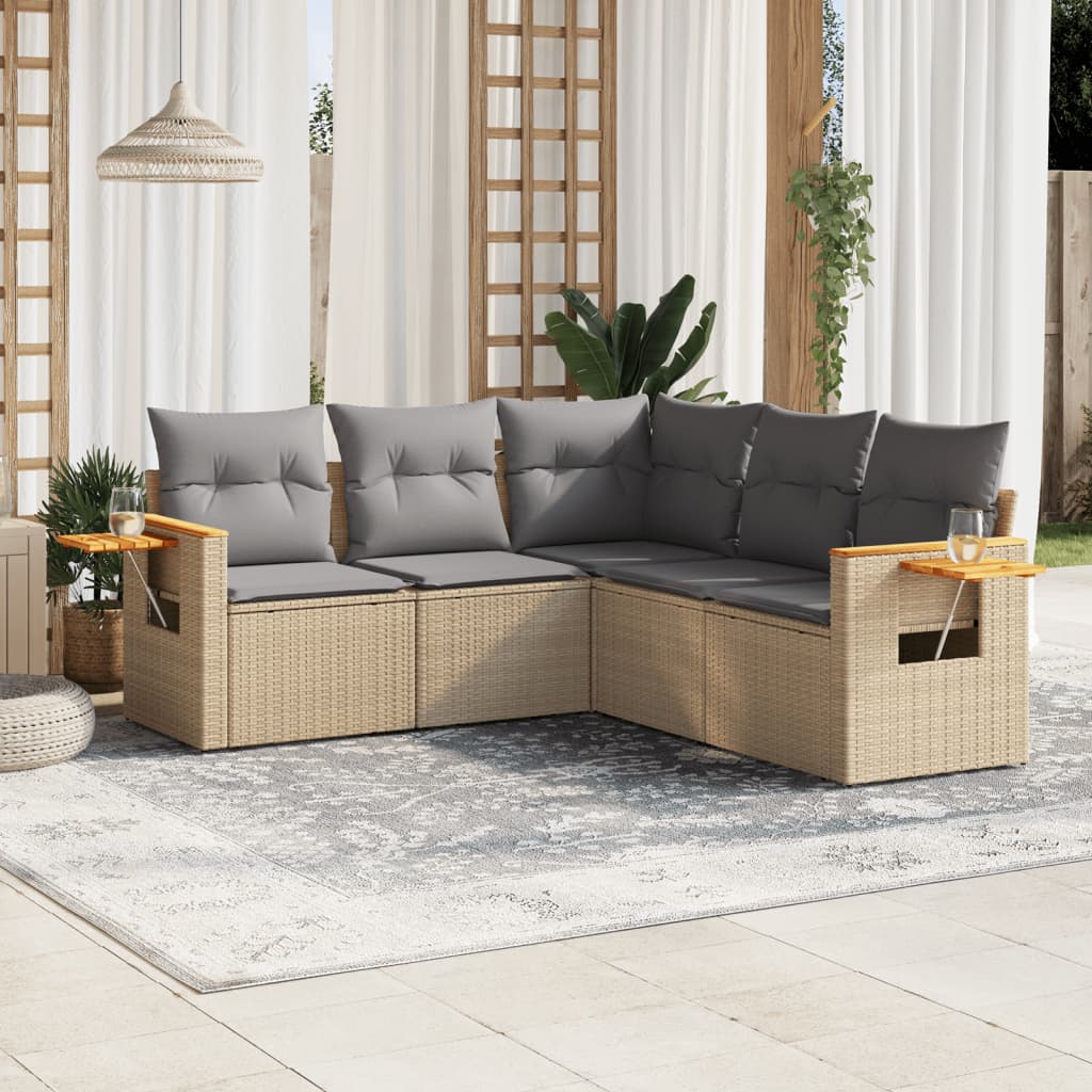 5-delige Loungeset met kussens poly rattan beige is nu te koop bij PeponiXL, paradijselijk wonen!