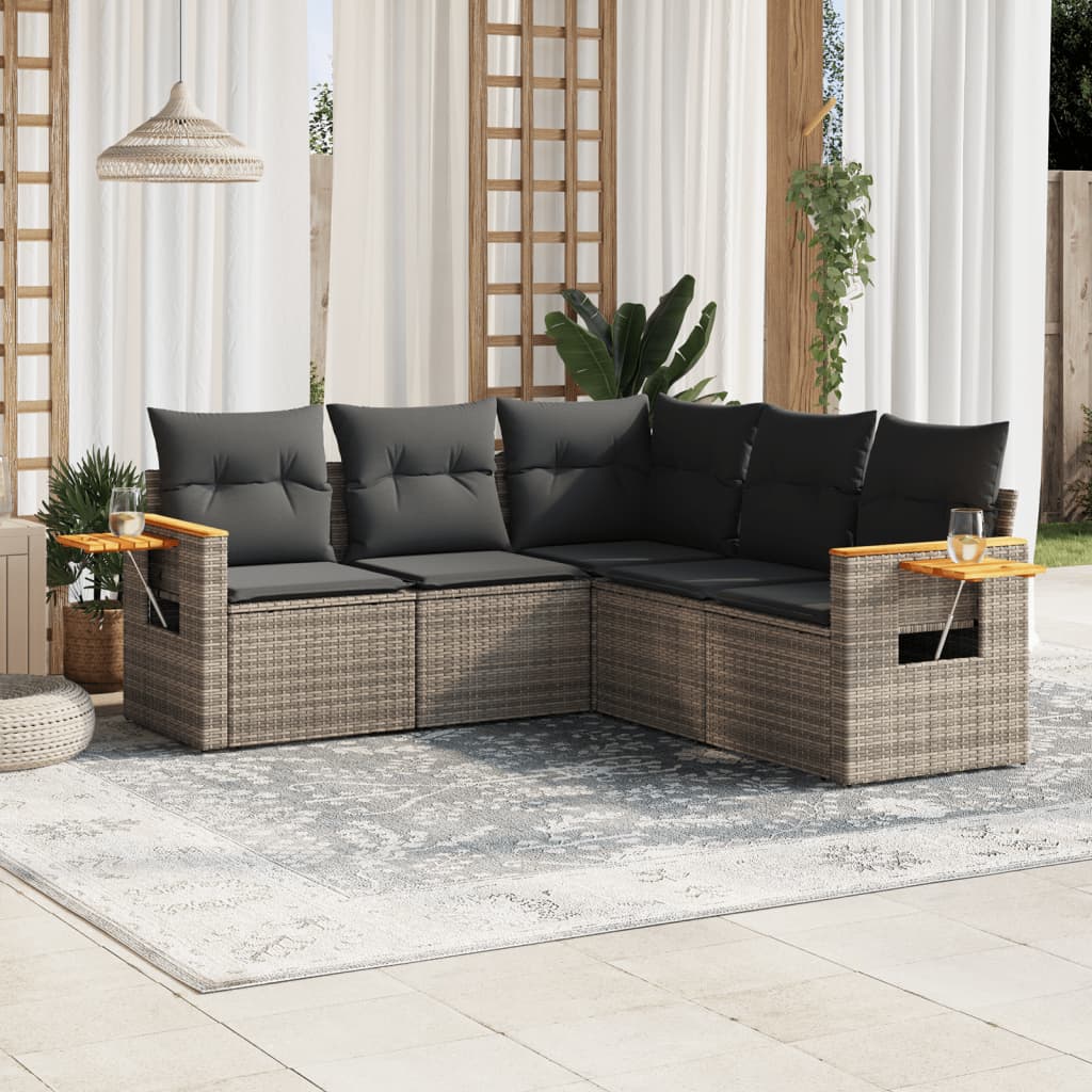 5-delige Loungeset met kussens poly rattan grijs is nu te koop bij PeponiXL, paradijselijk wonen!