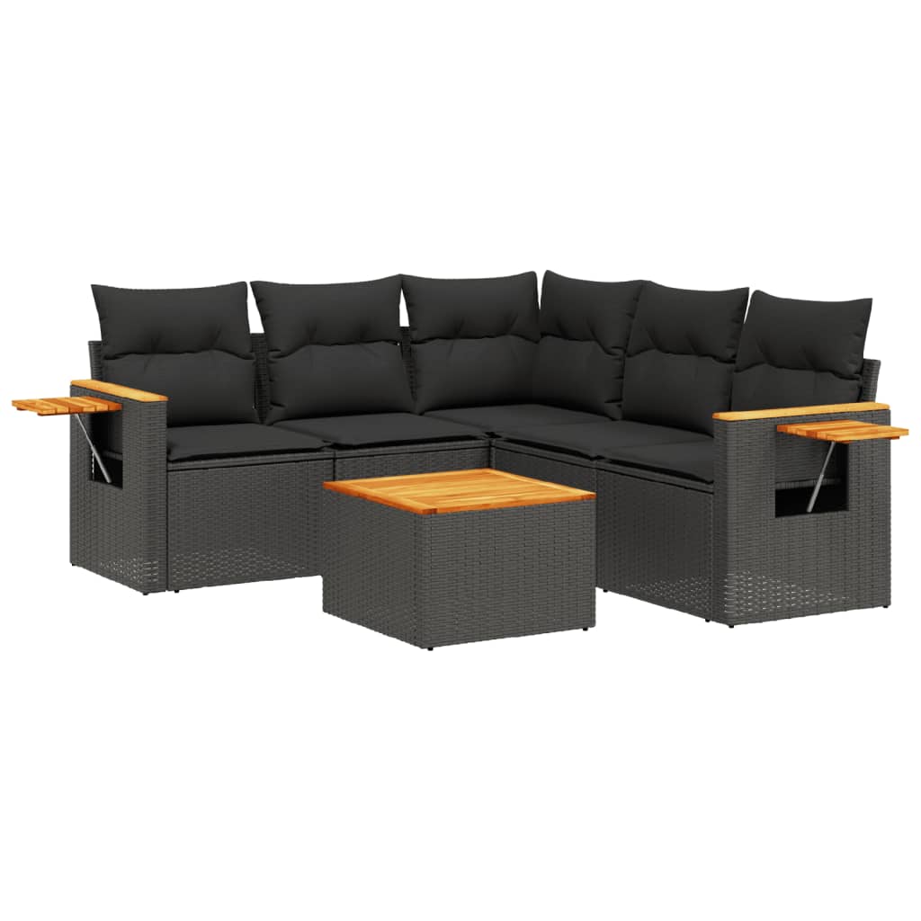 6-delige Loungeset met kussens poly rattan zwart is nu te koop bij PeponiXL, paradijselijk wonen!