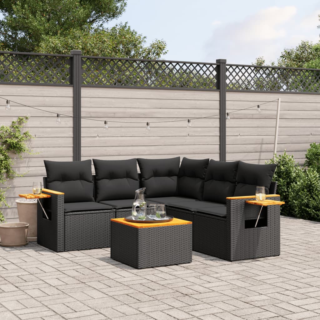 6-delige Loungeset met kussens poly rattan zwart is nu te koop bij PeponiXL, paradijselijk wonen!