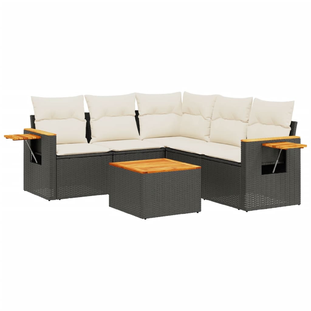 6-delige Loungeset met kussens poly rattan zwart is nu te koop bij PeponiXL, paradijselijk wonen!