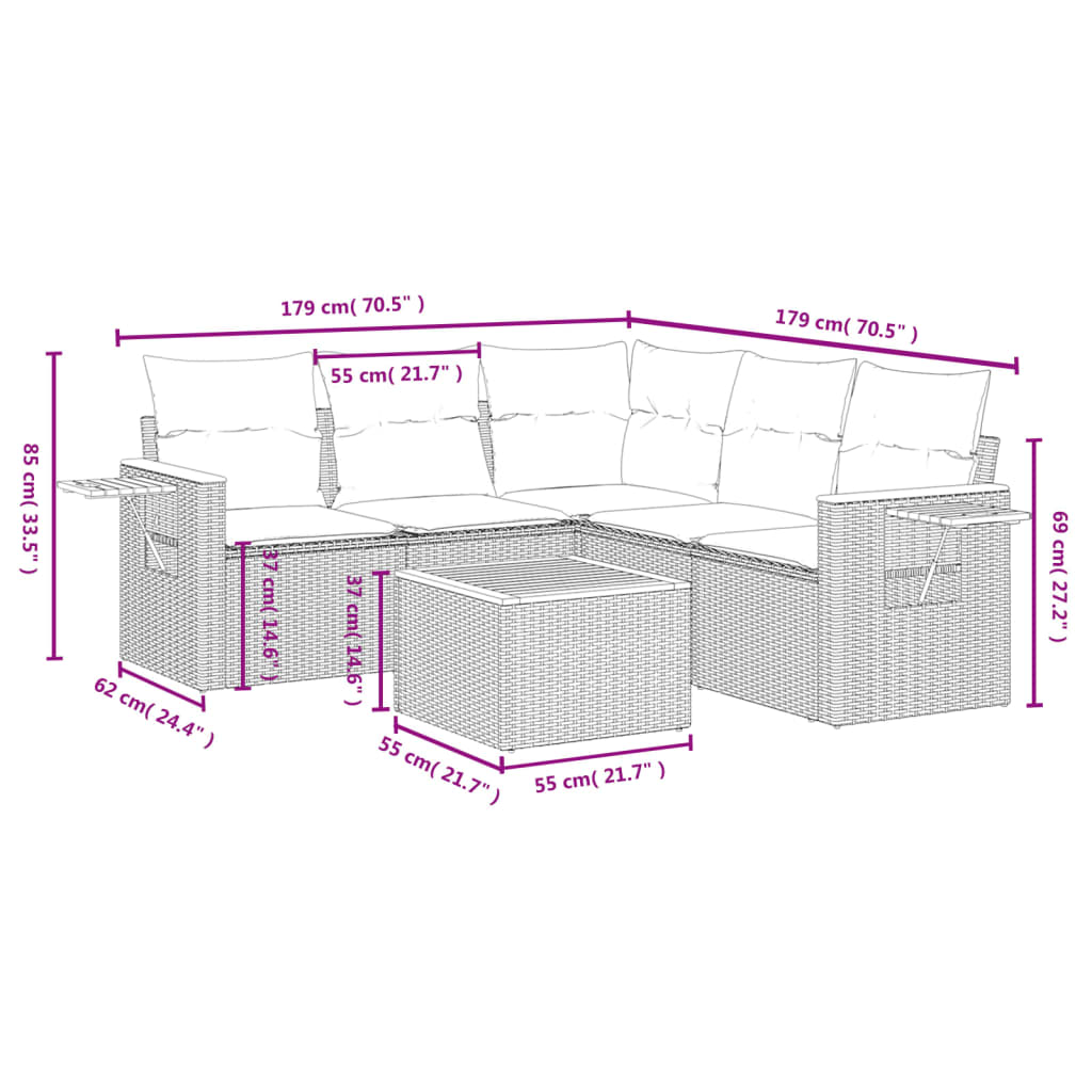 6-delige Loungeset met kussens poly rattan zwart is nu te koop bij PeponiXL, paradijselijk wonen!
