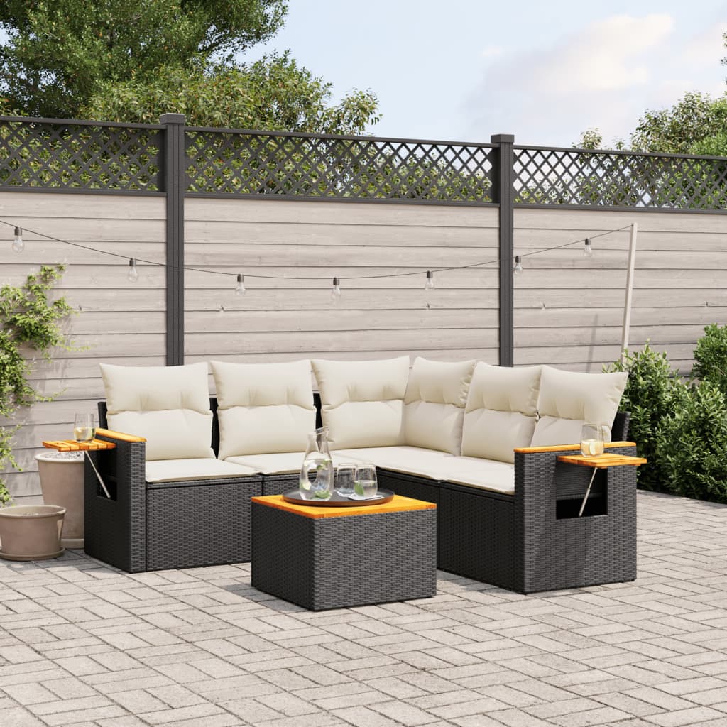 6-delige Loungeset met kussens poly rattan zwart is nu te koop bij PeponiXL, paradijselijk wonen!