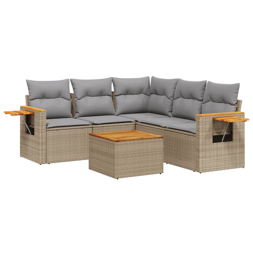 6-delige Loungeset met kussens poly rattan beige is nu te koop bij PeponiXL, paradijselijk wonen!