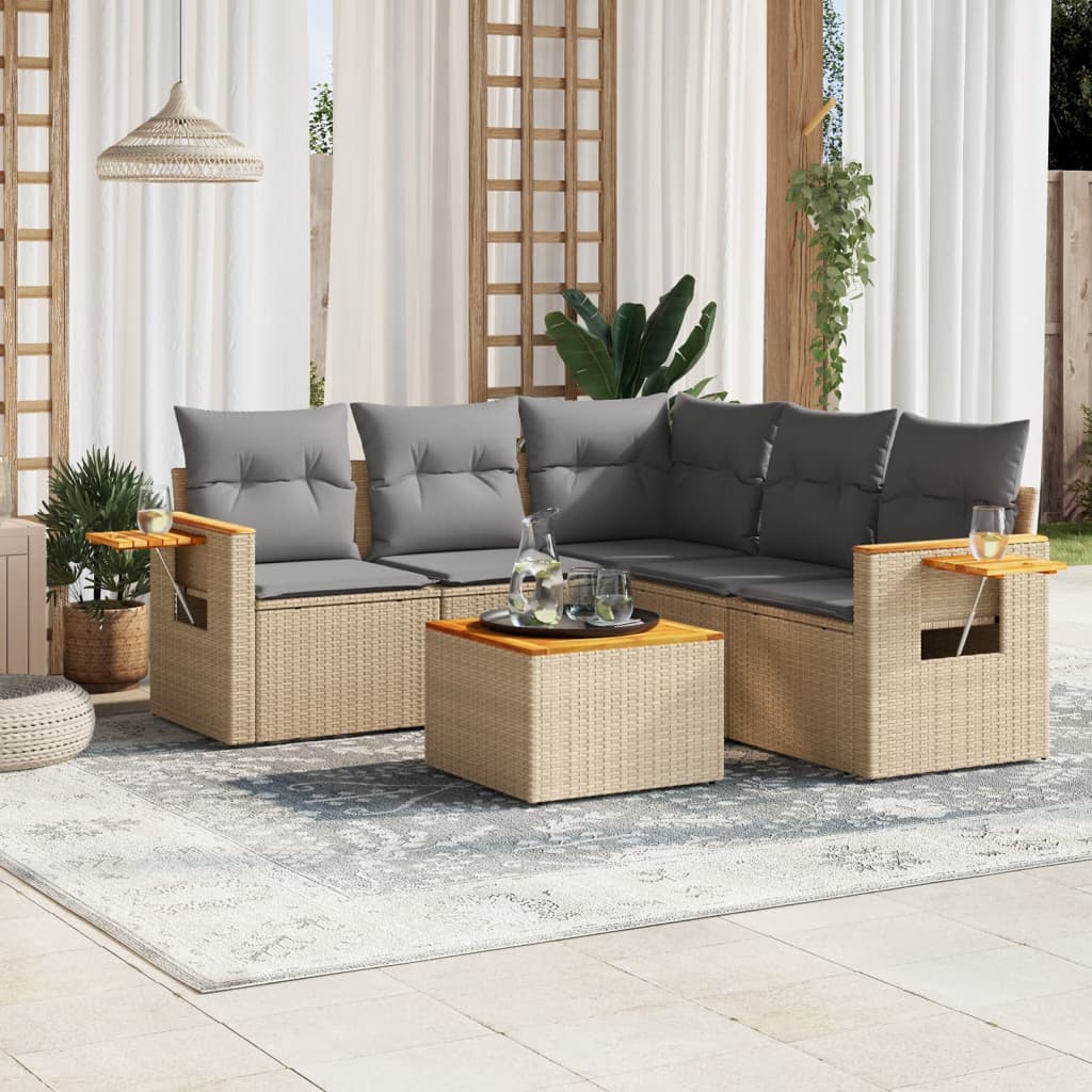 6-delige Loungeset met kussens poly rattan beige is nu te koop bij PeponiXL, paradijselijk wonen!