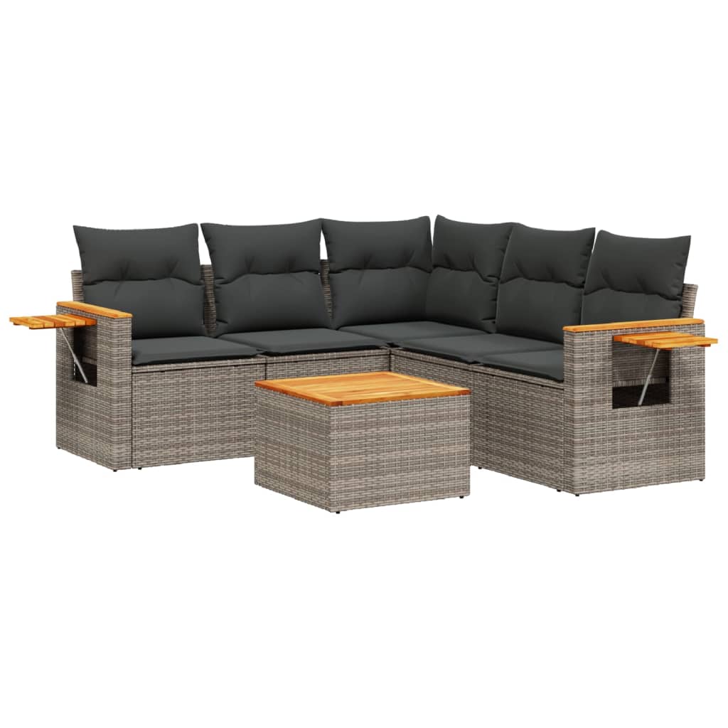 6-delige Loungeset met kussens poly rattan grijs is nu te koop bij PeponiXL, paradijselijk wonen!