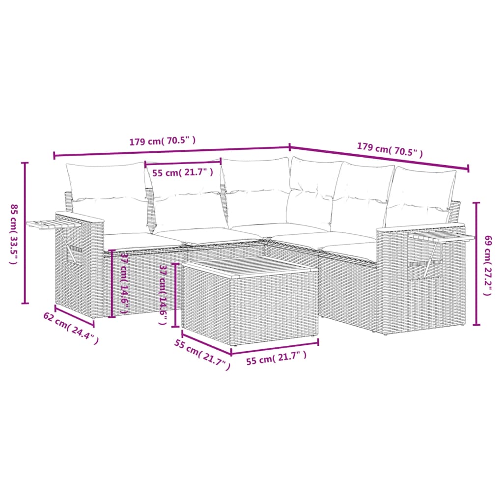 6-delige Loungeset met kussens poly rattan grijs is nu te koop bij PeponiXL, paradijselijk wonen!