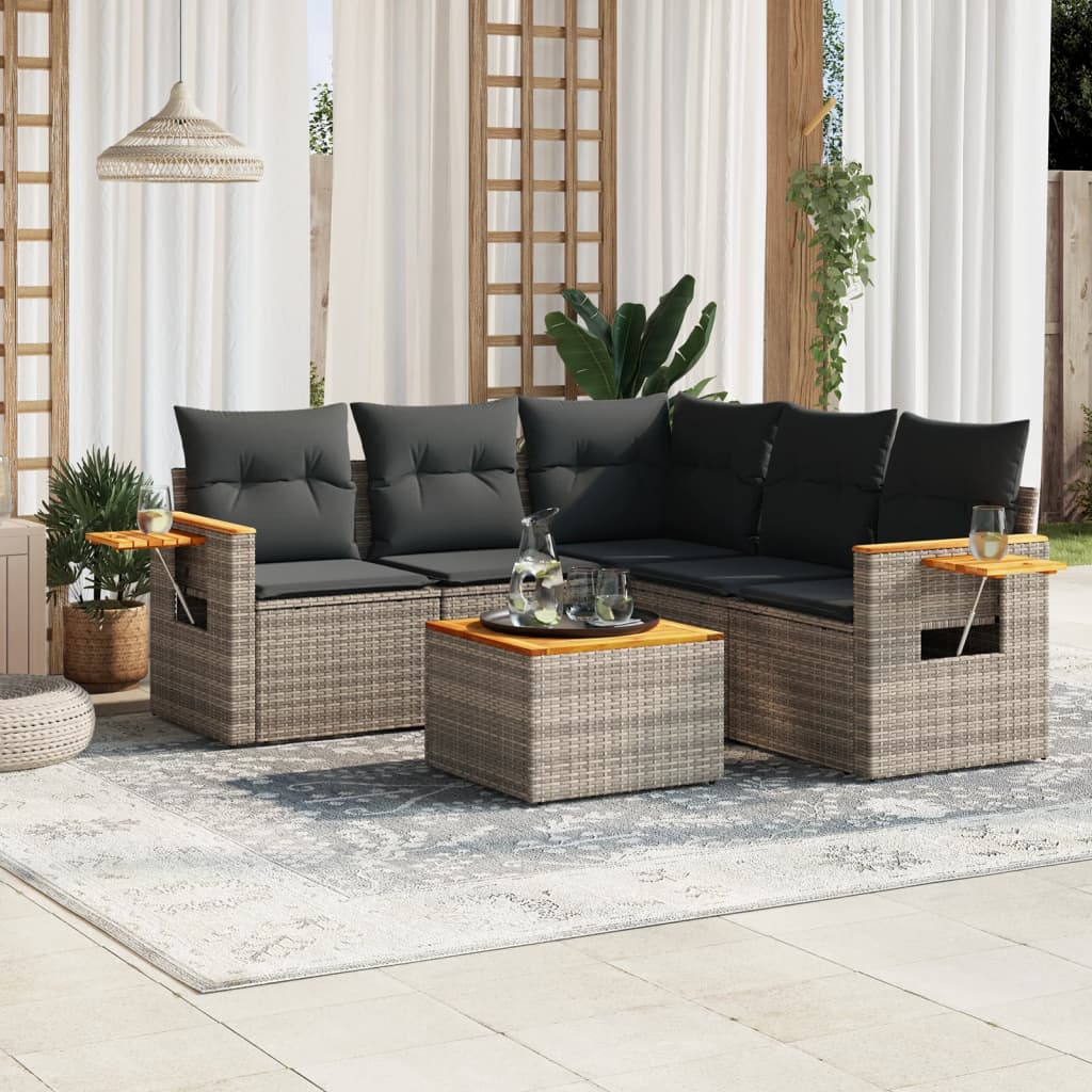6-delige Loungeset met kussens poly rattan grijs is nu te koop bij PeponiXL, paradijselijk wonen!