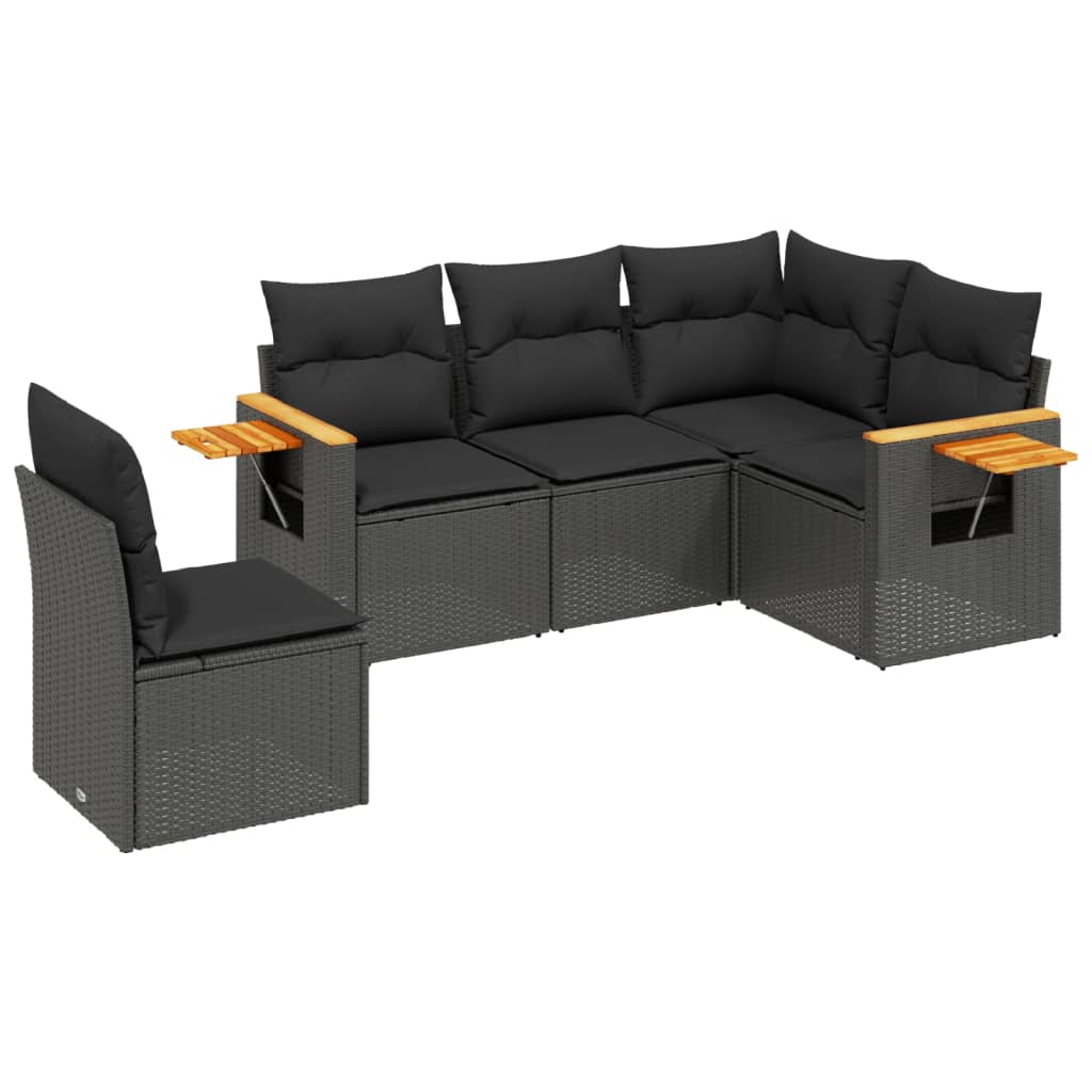 5-delige Loungeset met kussens poly rattan zwart is nu te koop bij PeponiXL, paradijselijk wonen!