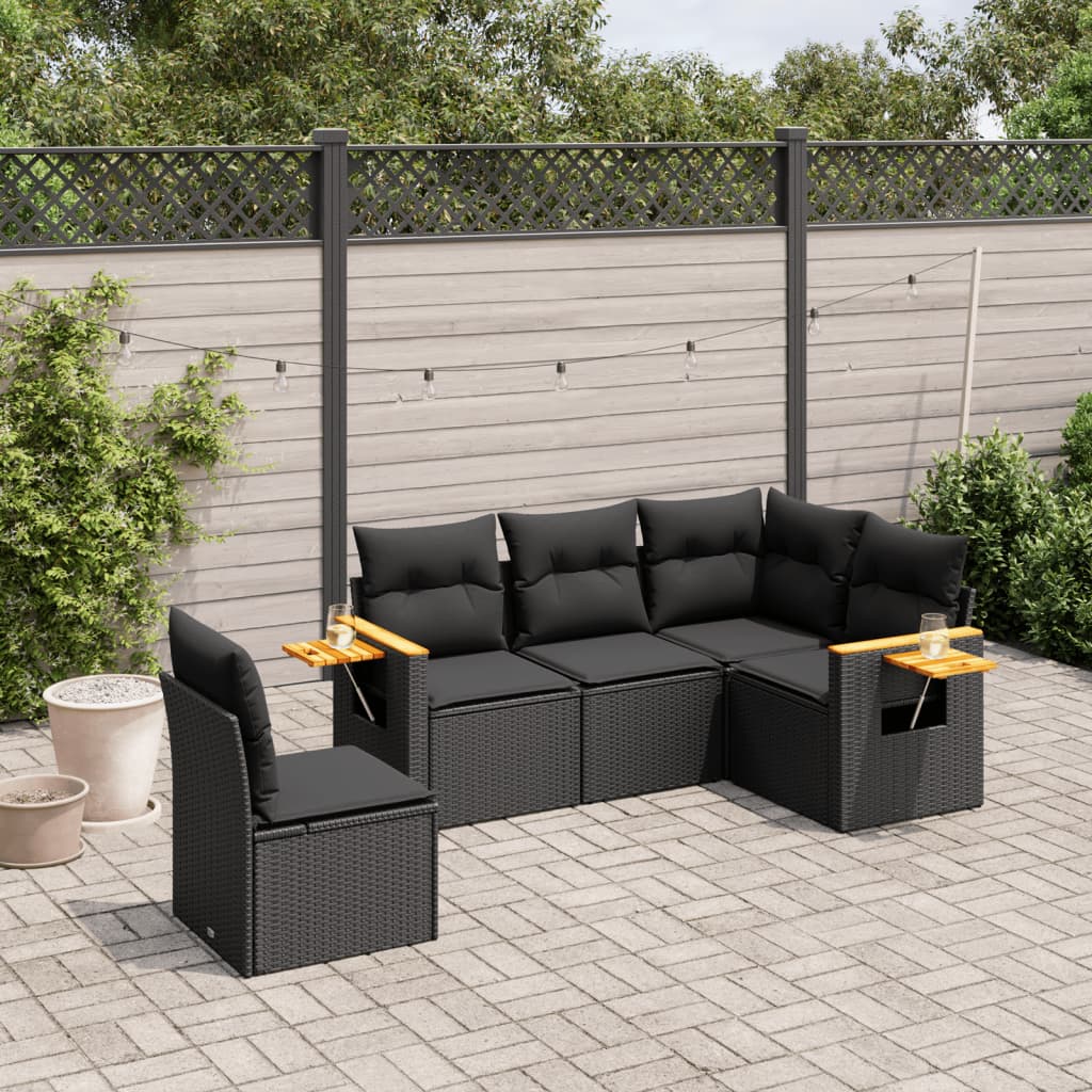 5-delige Loungeset met kussens poly rattan zwart is nu te koop bij PeponiXL, paradijselijk wonen!