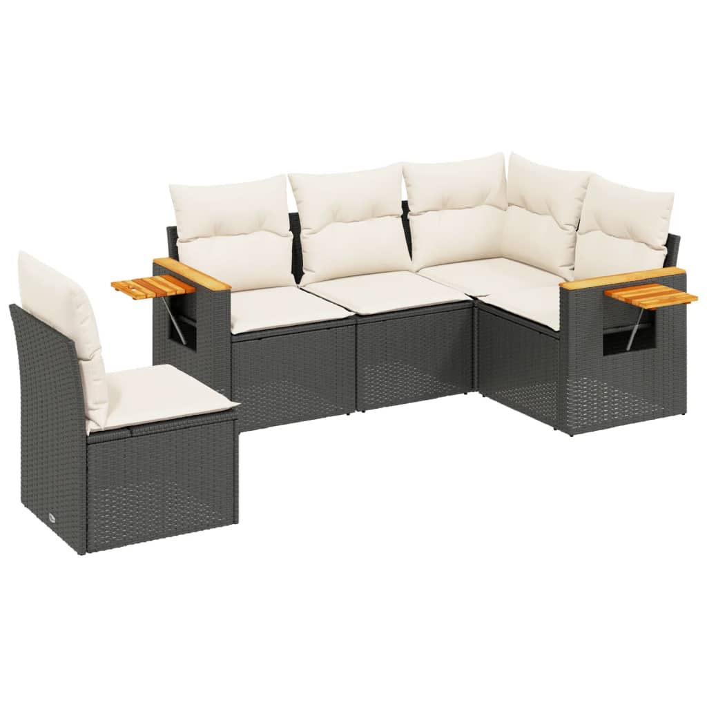 5-delige Loungeset met kussens poly rattan zwart is nu te koop bij PeponiXL, paradijselijk wonen!