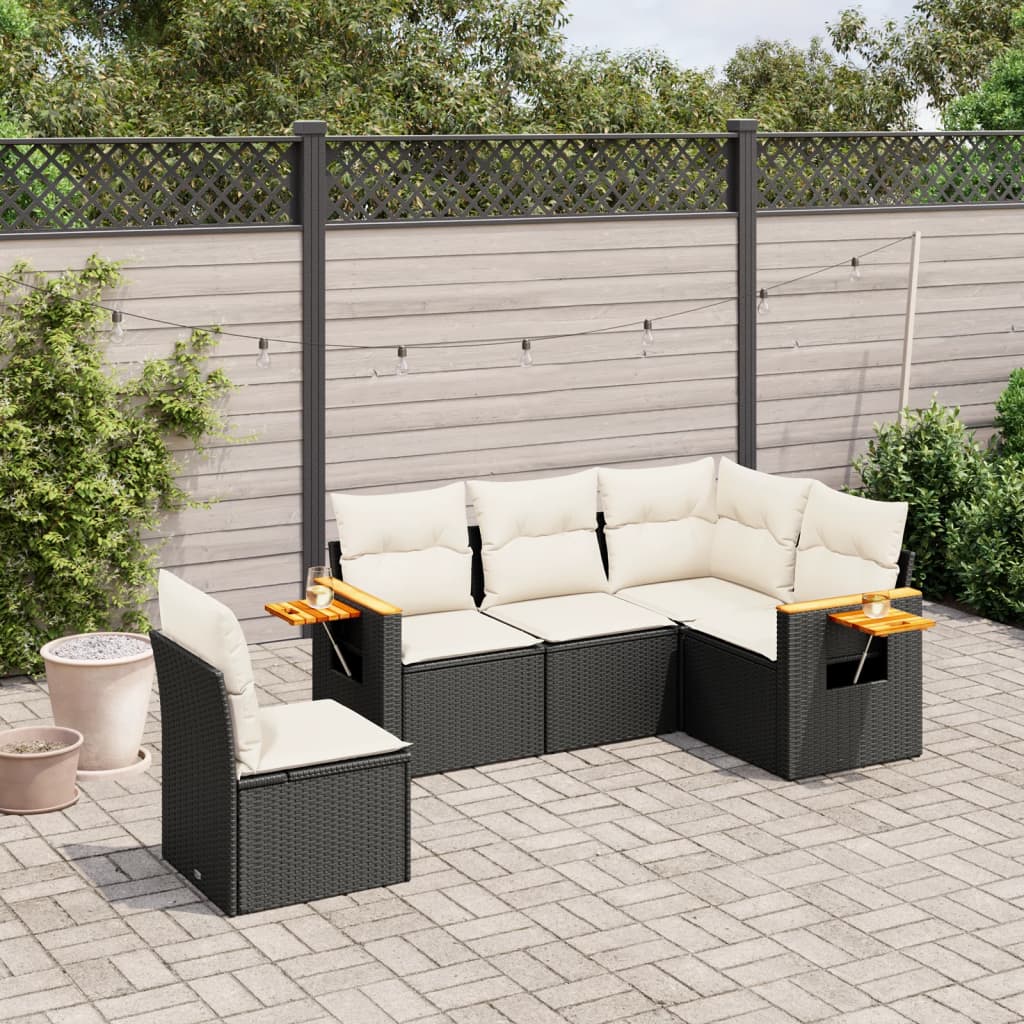 5-delige Loungeset met kussens poly rattan zwart is nu te koop bij PeponiXL, paradijselijk wonen!