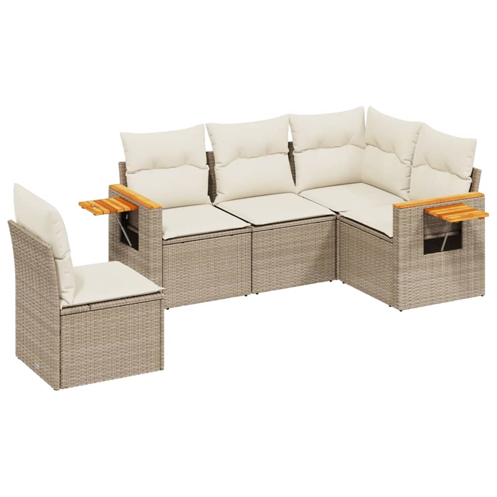 5-delige Loungeset met kussens poly rattan beige is nu te koop bij PeponiXL, paradijselijk wonen!