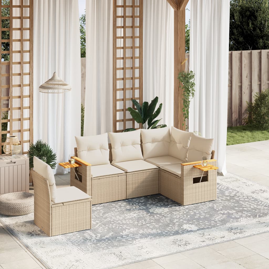 5-delige Loungeset met kussens poly rattan beige is nu te koop bij PeponiXL, paradijselijk wonen!