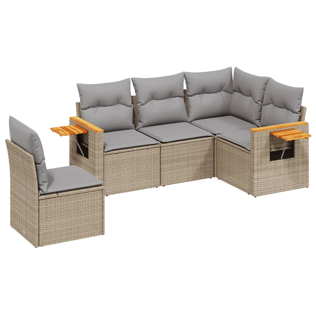5-delige Loungeset met kussens poly rattan beige is nu te koop bij PeponiXL, paradijselijk wonen!