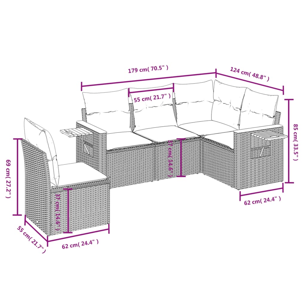 5-delige Loungeset met kussens poly rattan beige is nu te koop bij PeponiXL, paradijselijk wonen!
