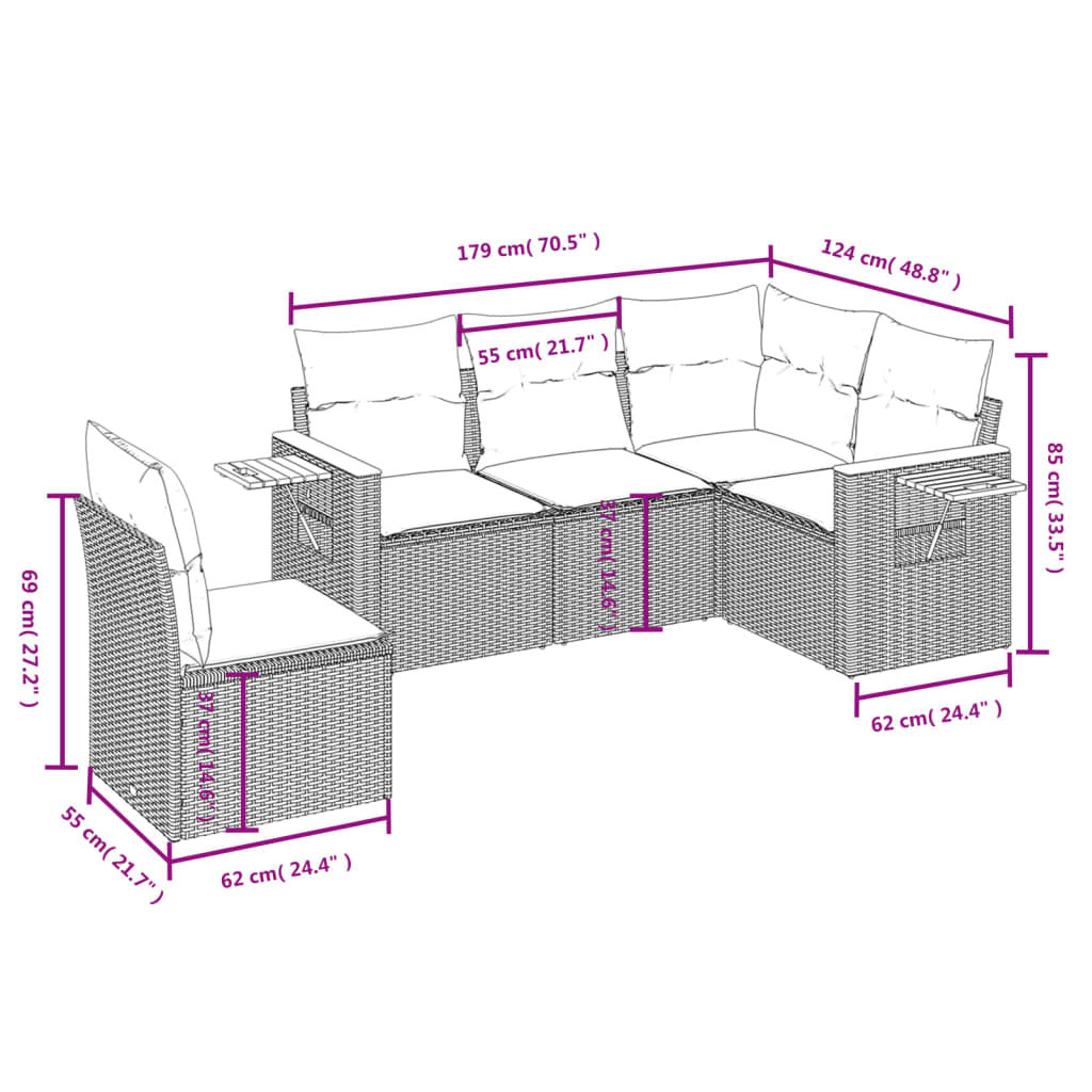 5-delige Loungeset met kussens poly rattan grijs is nu te koop bij PeponiXL, paradijselijk wonen!