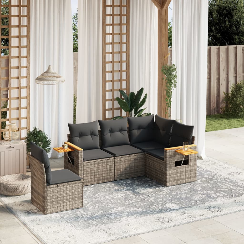 5-delige Loungeset met kussens poly rattan grijs is nu te koop bij PeponiXL, paradijselijk wonen!
