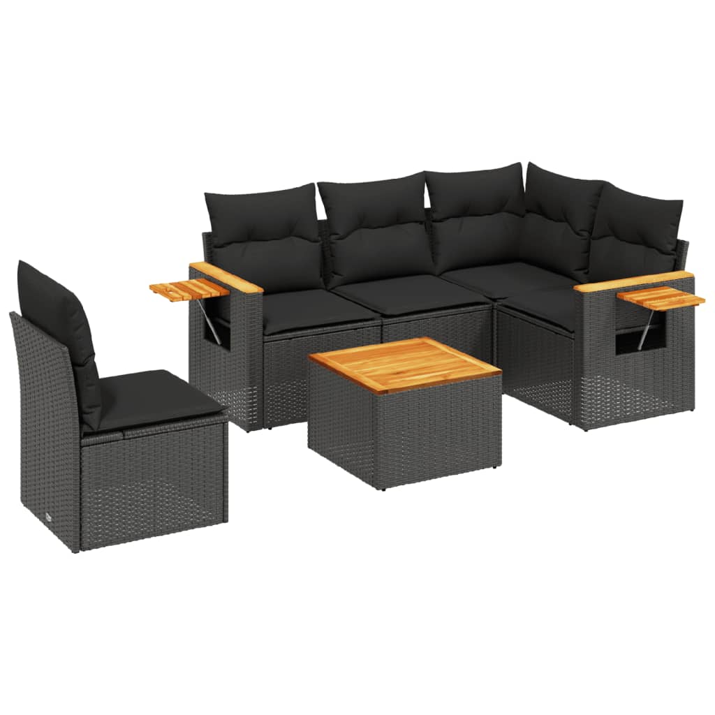 6-delige Loungeset met kussens poly rattan zwart is nu te koop bij PeponiXL, paradijselijk wonen!