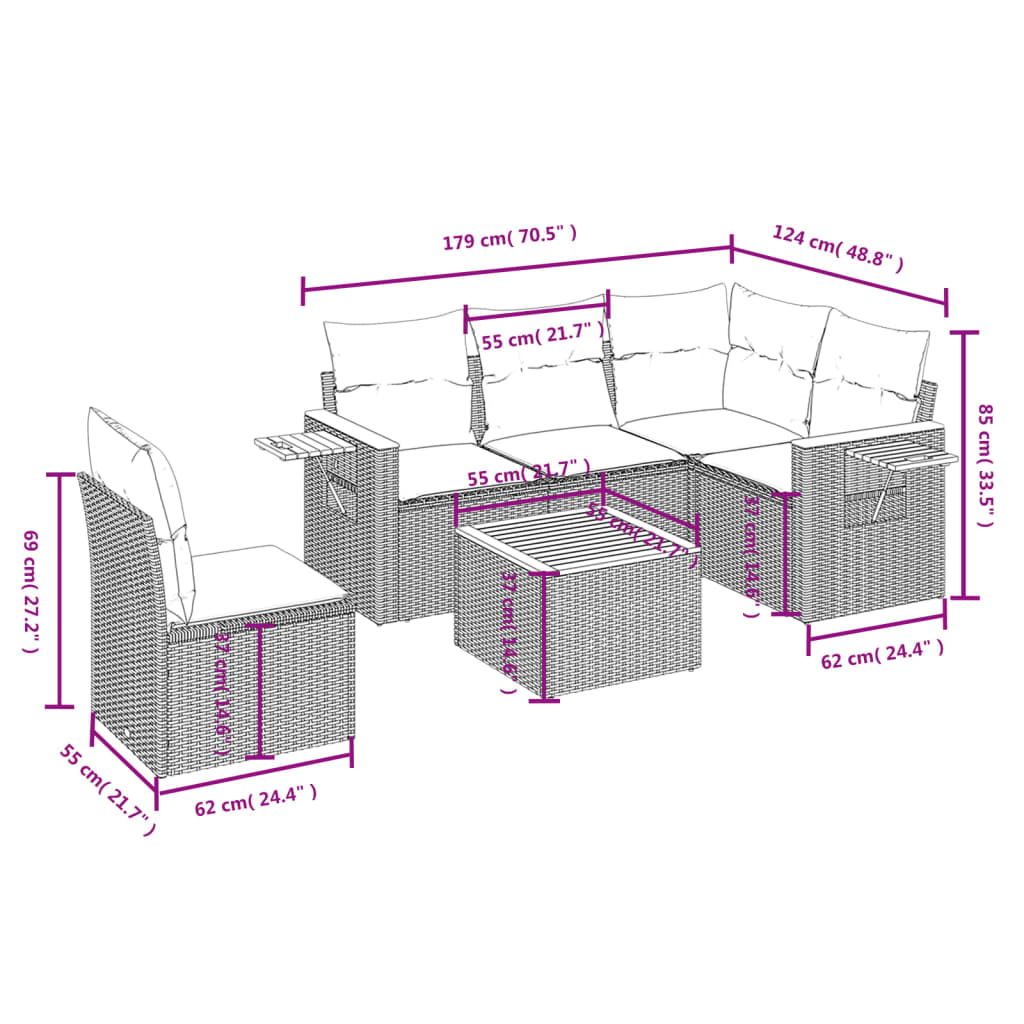 6-delige Loungeset met kussens poly rattan zwart is nu te koop bij PeponiXL, paradijselijk wonen!