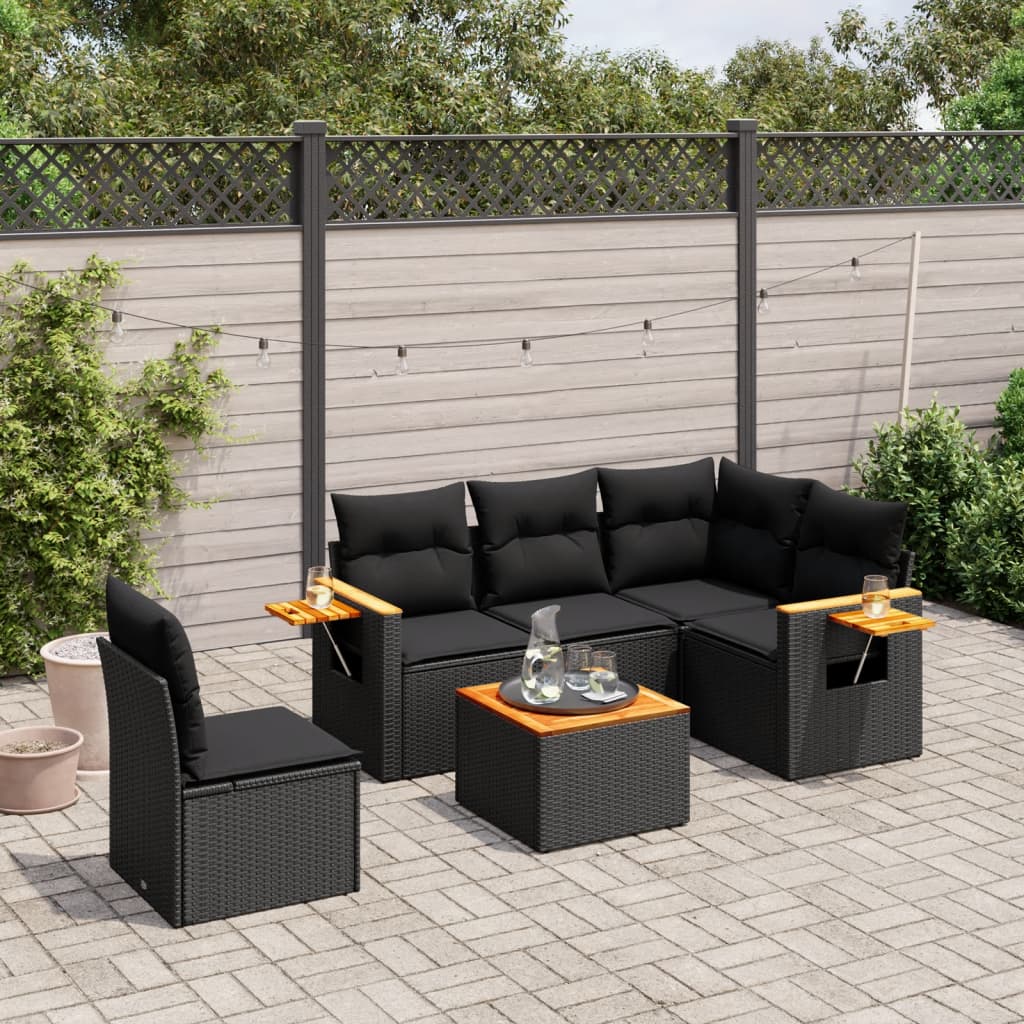 6-delige Loungeset met kussens poly rattan zwart is nu te koop bij PeponiXL, paradijselijk wonen!