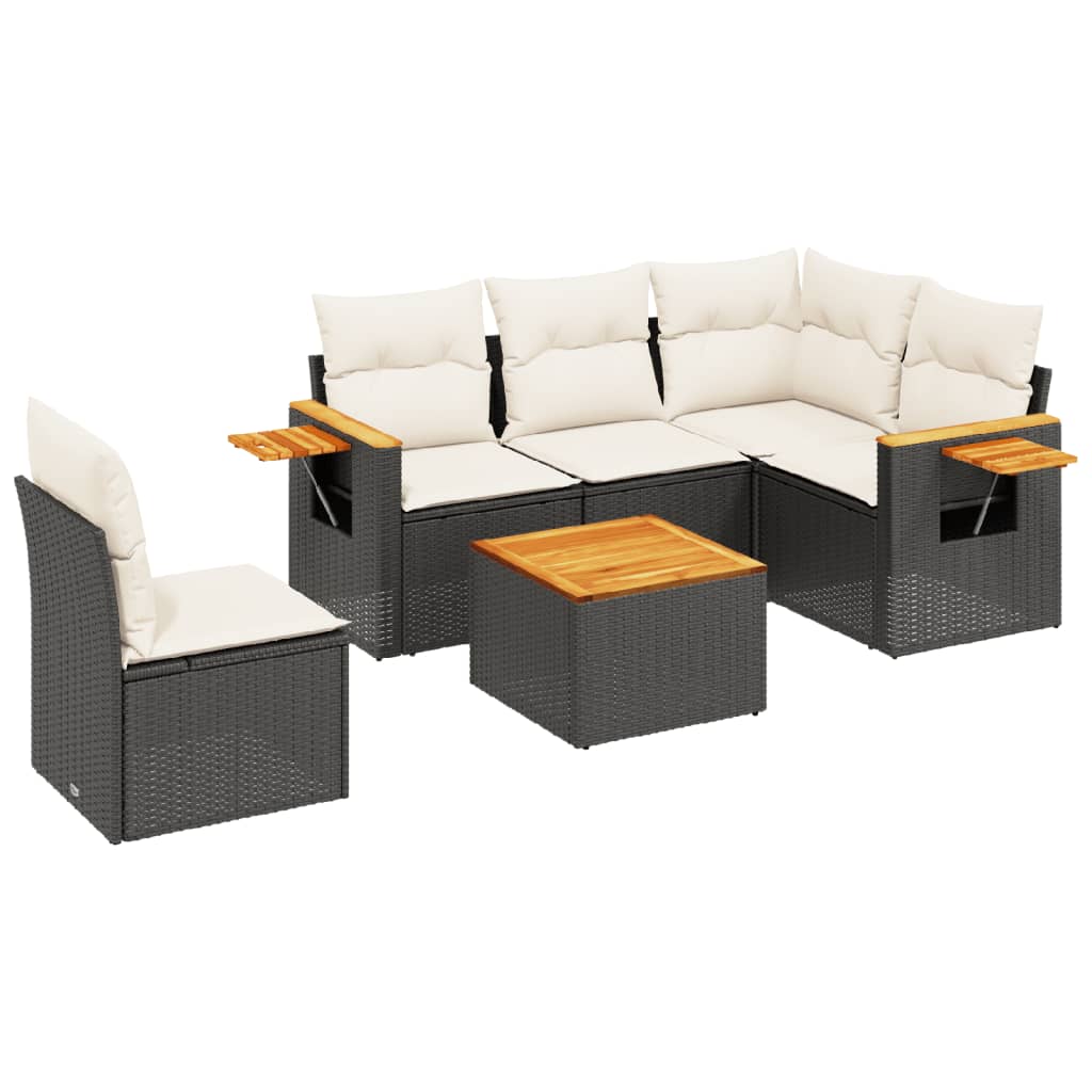 6-delige Loungeset met kussens poly rattan zwart is nu te koop bij PeponiXL, paradijselijk wonen!