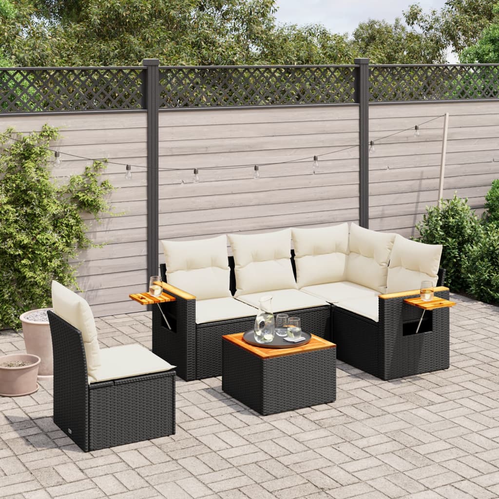 6-delige Loungeset met kussens poly rattan zwart is nu te koop bij PeponiXL, paradijselijk wonen!