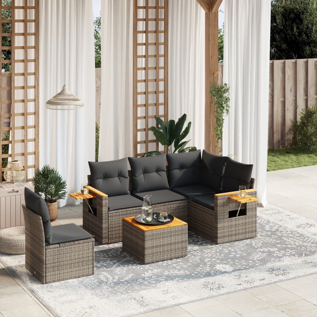 6-delige Loungeset met kussens poly rattan grijs is nu te koop bij PeponiXL, paradijselijk wonen!