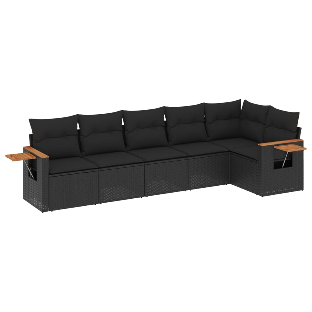 6-delige Loungeset met kussens poly rattan zwart is nu te koop bij PeponiXL, paradijselijk wonen!
