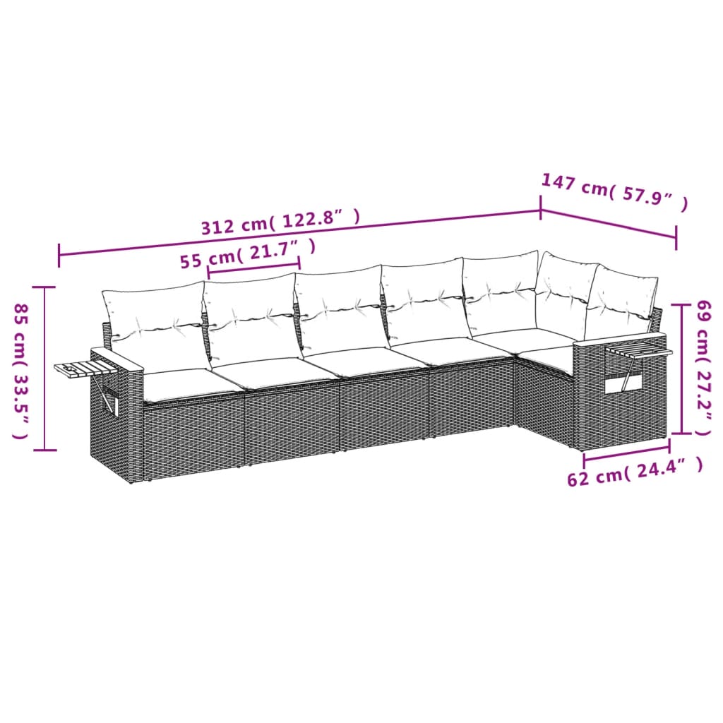 6-delige Loungeset met kussens poly rattan beige is nu te koop bij PeponiXL, paradijselijk wonen!