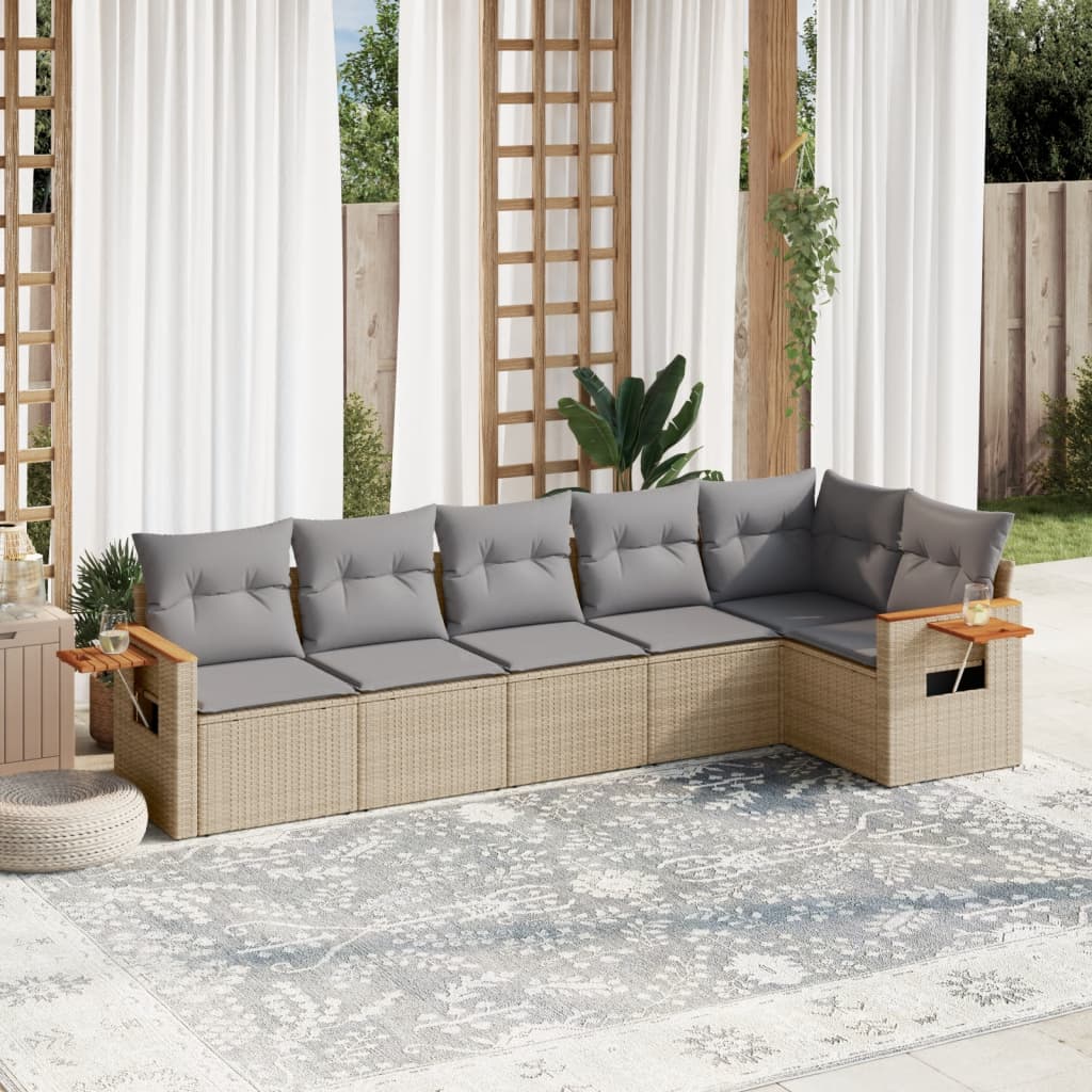 6-delige Loungeset met kussens poly rattan beige is nu te koop bij PeponiXL, paradijselijk wonen!