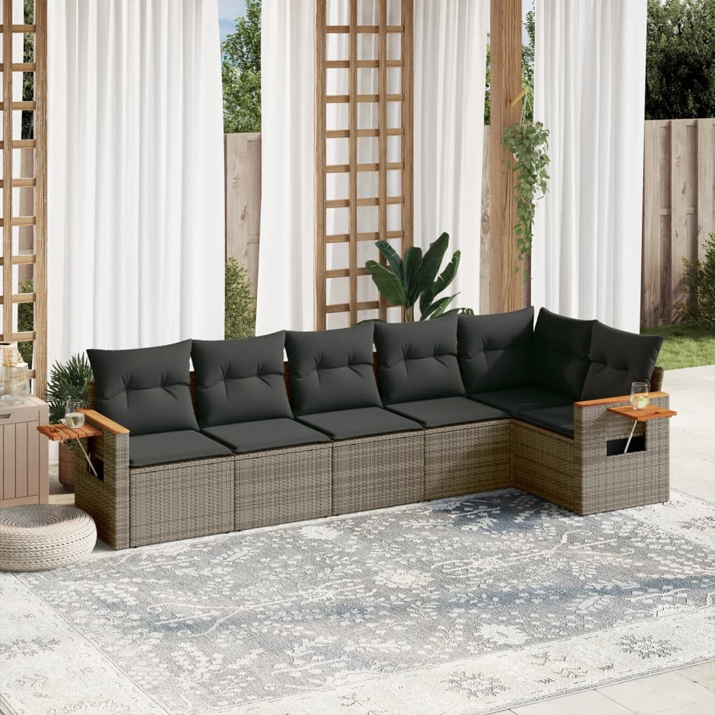 6-delige Loungeset met kussens poly rattan grijs is nu te koop bij PeponiXL, paradijselijk wonen!