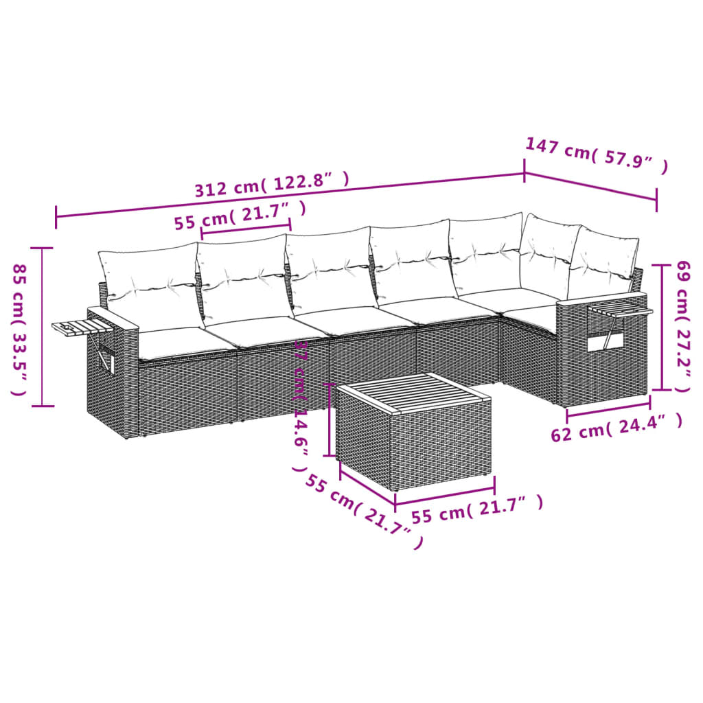 7-delige Loungeset met kussens poly rattan zwart is nu te koop bij PeponiXL, paradijselijk wonen!