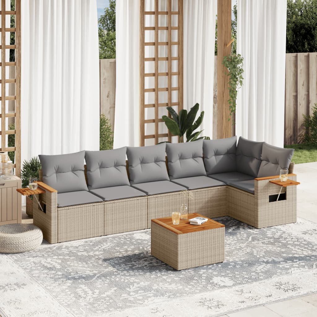 7-delige Loungeset met kussens poly rattan beige is nu te koop bij PeponiXL, paradijselijk wonen!