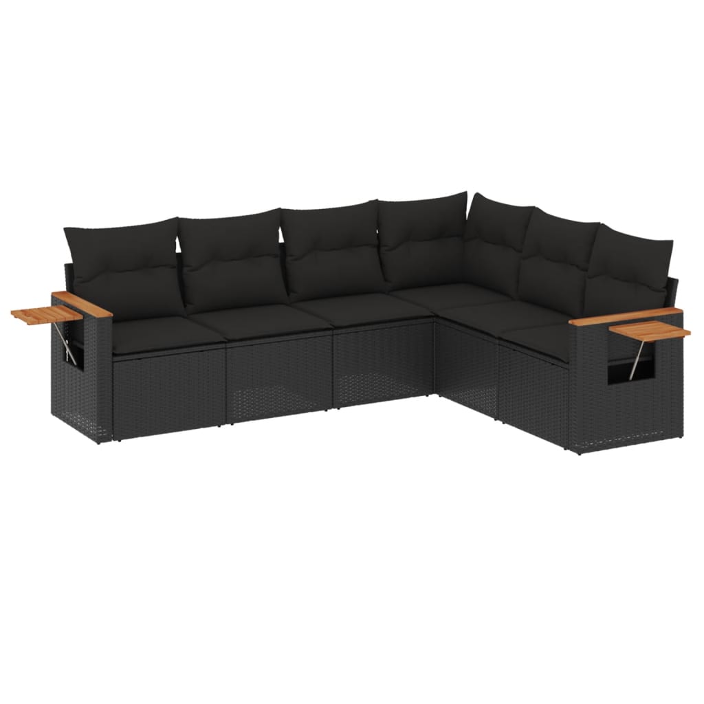 6-delige Loungeset met kussens poly rattan zwart is nu te koop bij PeponiXL, paradijselijk wonen!