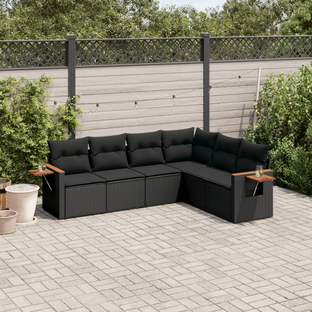 6-delige Loungeset met kussens poly rattan zwart is nu te koop bij PeponiXL, paradijselijk wonen!