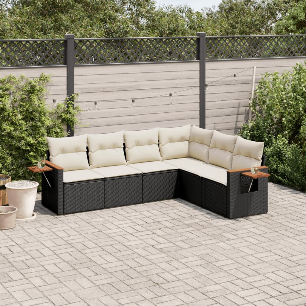 6-delige Loungeset met kussens poly rattan zwart is nu te koop bij PeponiXL, paradijselijk wonen!