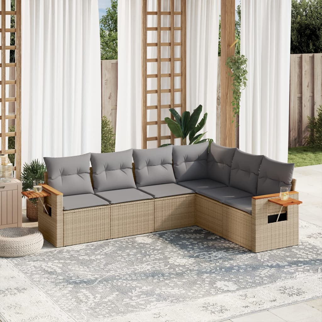 6-delige Loungeset met kussens poly rattan beige is nu te koop bij PeponiXL, paradijselijk wonen!